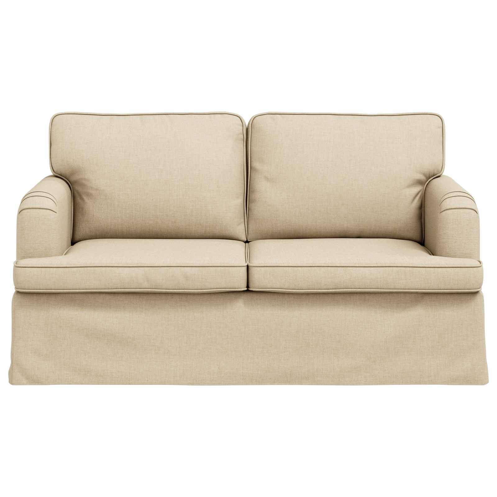 Mini Sofa 144x80x85 cm Creme mit Schwarzen Beinen Stoffbezug Ergonomisches 2-Sitzer Couch für Living Room Bedroom Erstwohnung Modernes Design Robustes Metallgestell