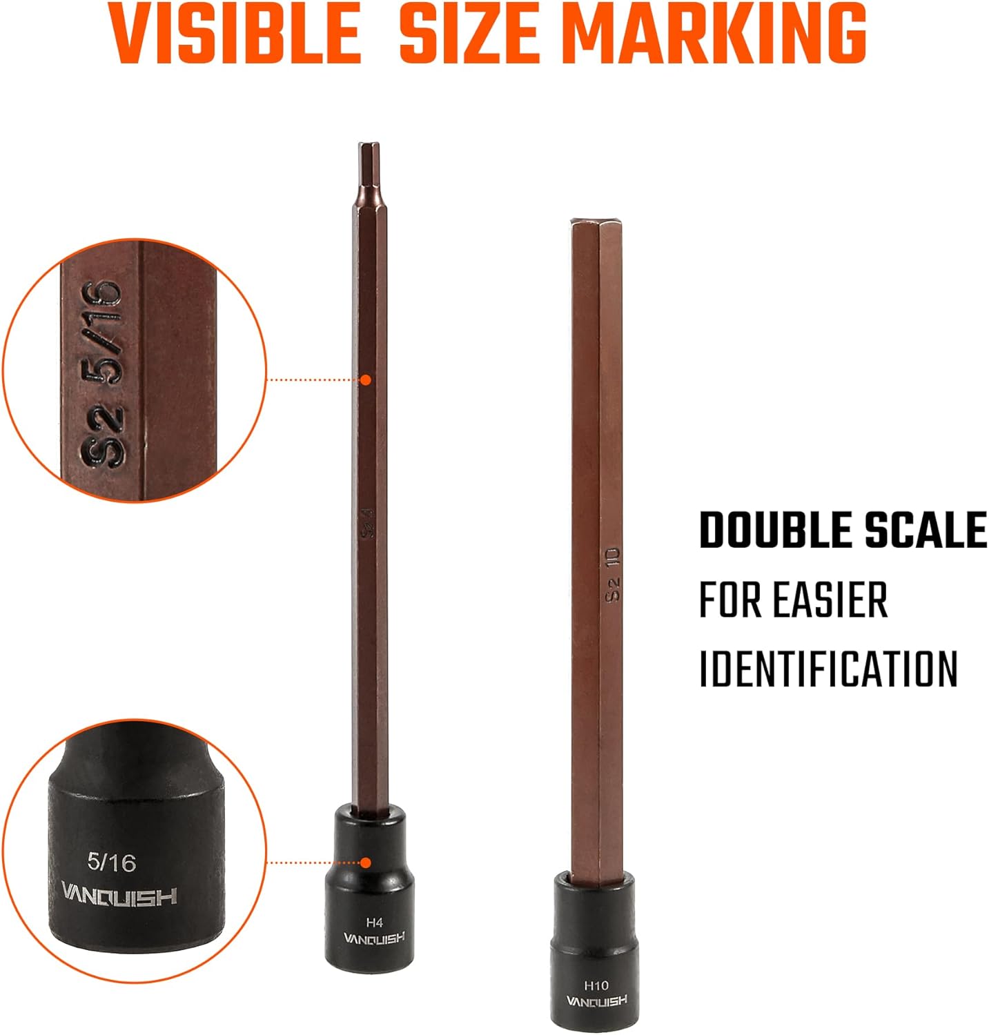 VANQUISH 20-Piece Extra Long Hex Bit Socket Set, 3/8 Inch Drive Allen Socket Set, Metric 3-12mm | SAE 1/8-Inch - 7/16-Inch 8998
