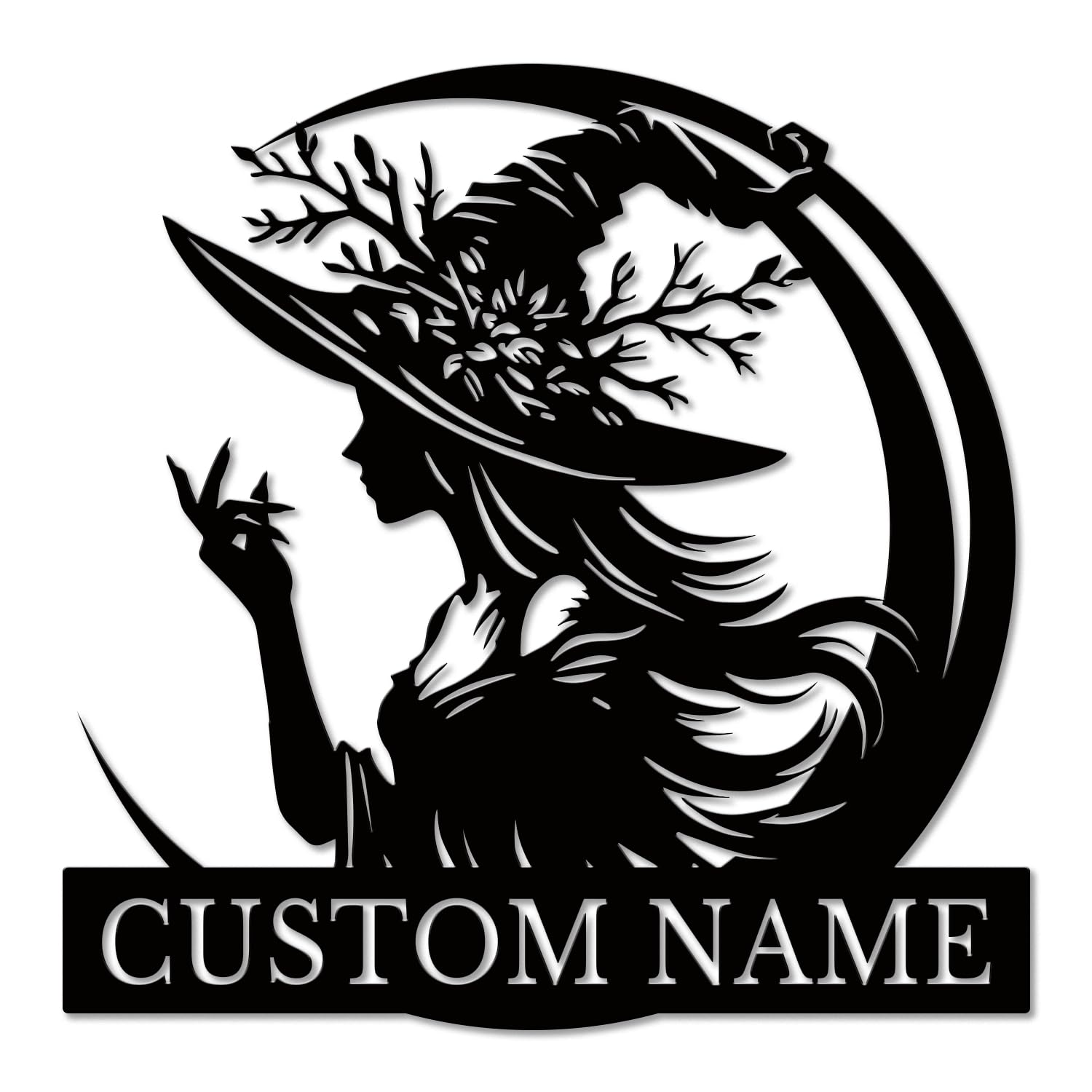 Metallicone Style-8 Personalized Witch Metal Wall Art - Custom Moon & Spellbook Decor - Gothic Gift For Witches, Halloween & Mystical Home Decor (Style-8)