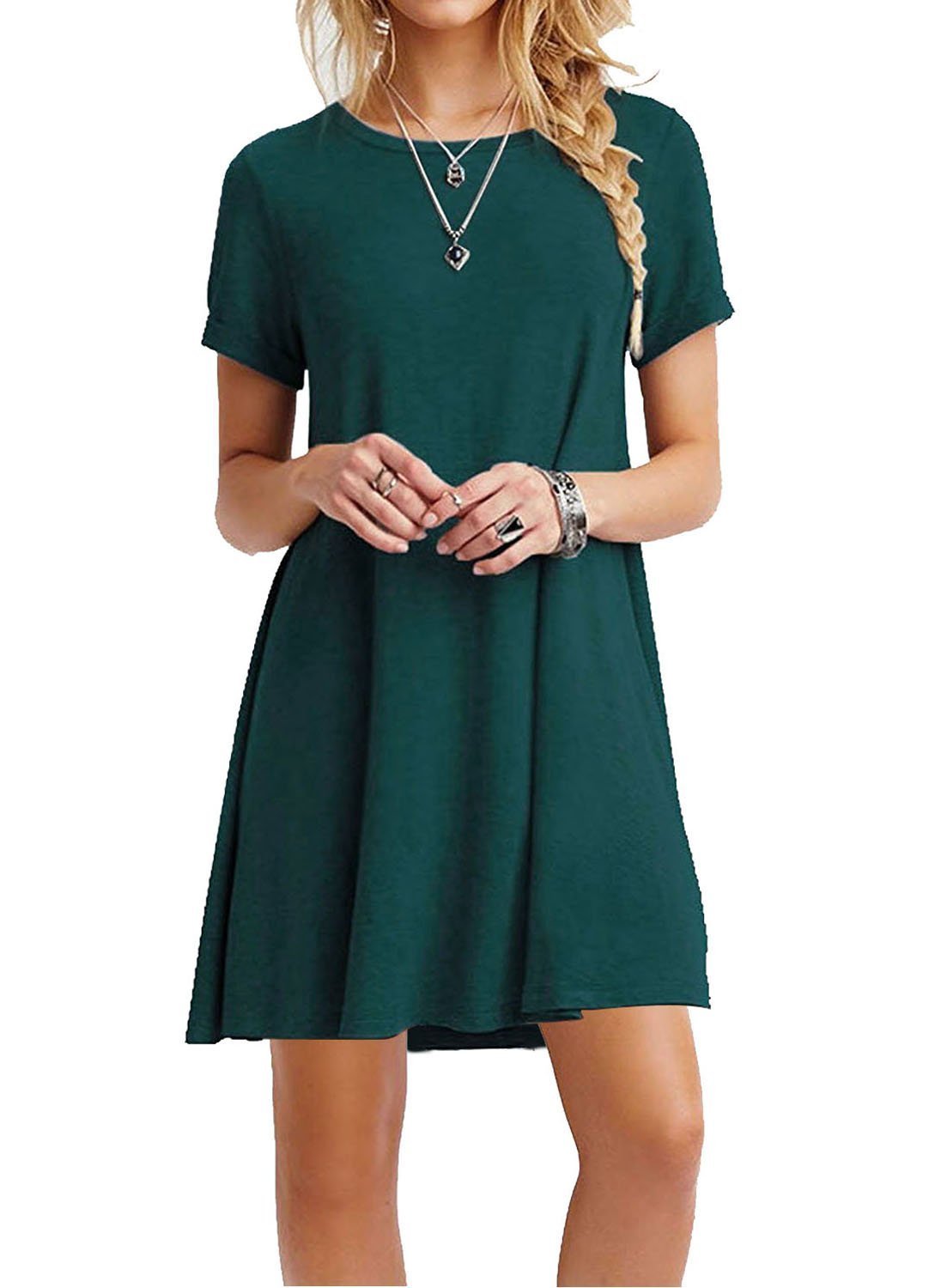 TOPONSKY Women's Casual Plain Simple Loose Flowy Short-Sleeve T-Shirt Dress