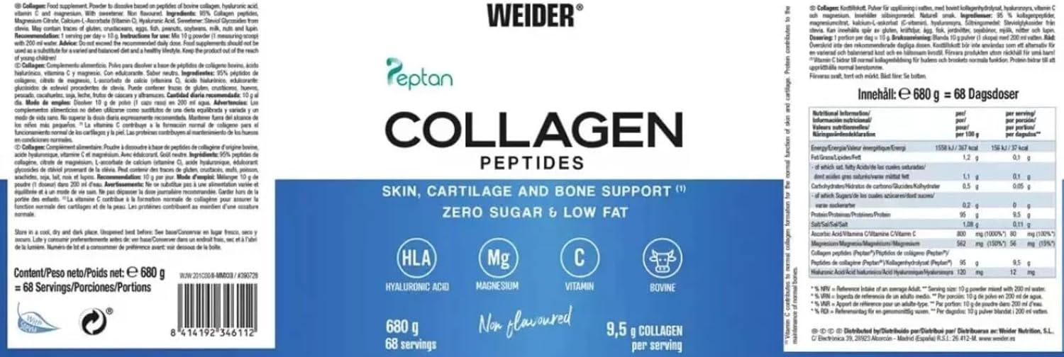 WeiderBovine Collagen Peptides Powder with Magnesium & Vitamin C, Unflavoured, 680g