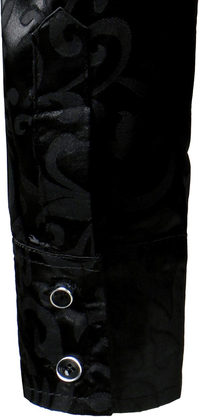 ZEROYAA Men's Luxury Jacquard Long Sleeve Dress Shirt Shiny Satin Slik Like Wedding Party Prom Shirts - Image 6