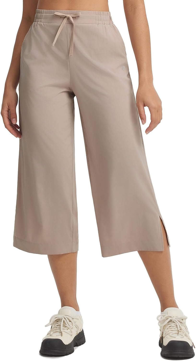 baleaf Wide Leg Pants for Women Capri Cropped Pant Lightweight Quick Dry High Waist with Pockets Loose Fit Sweatpants Travel