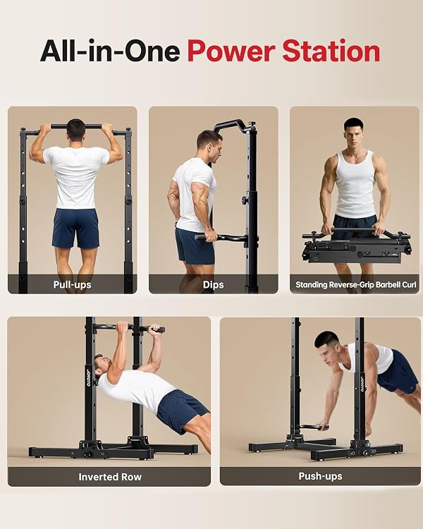 JOROTO Foldable Pull Up Dip Station, Pull Up Bar Free Standing for Home Gym, 450LBS Stable Power Tower, Adjustable Height Multifunction Pull Up Stand, Strength Training Equipment for Men Women by JOROTO - Image 7