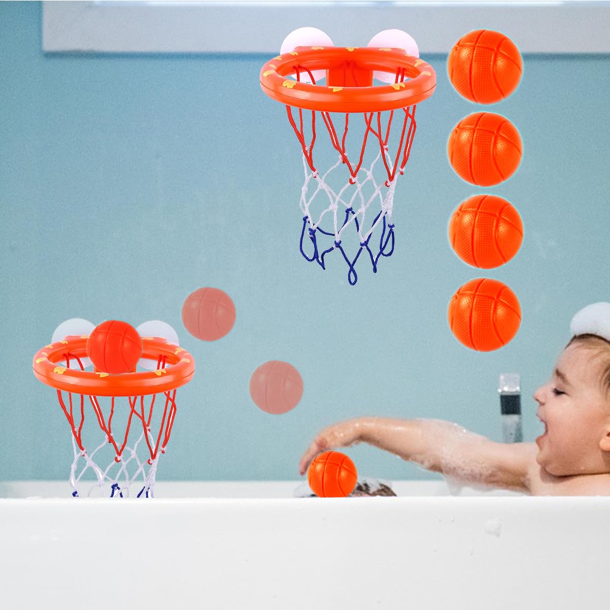 Bath Toys, Bathtub Basketball Hoop for Toddlers Kids, Boys and Girls, Bathtub Shooting Game with 3 Soft Balls Set & Strong Suction Cup, Fun Toddlers Bath Toys for Boys or Girls (Orange)