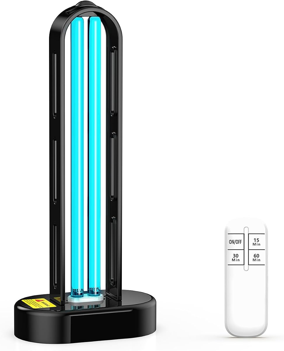 Desinfectante con luz UV, lámpara ultravioleta con control remoto para chinches y ácaros del polvo, dispositivo de desinfección del hogar Lámpara UV para el hogar, la habitación y la cocina, luz ultravioleta con 3 tiempos de velocidad