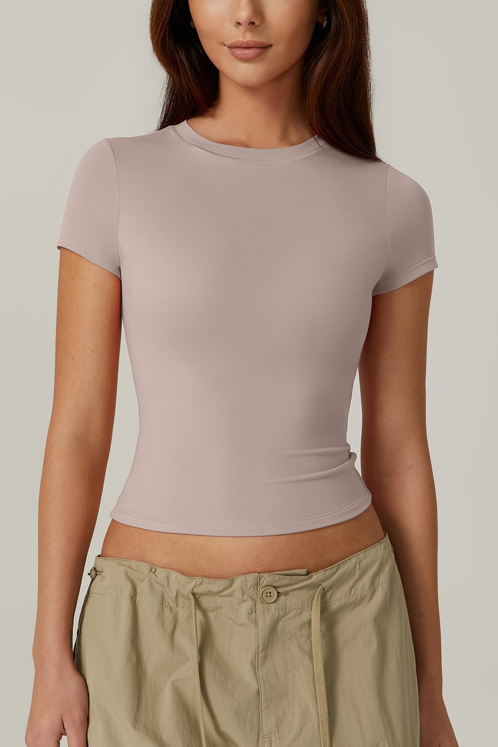 QINSEN Women's Crew Neck Short Sleeve Double-Layer Tops Basic Slim Fit Going Out T Shirt - Image 2