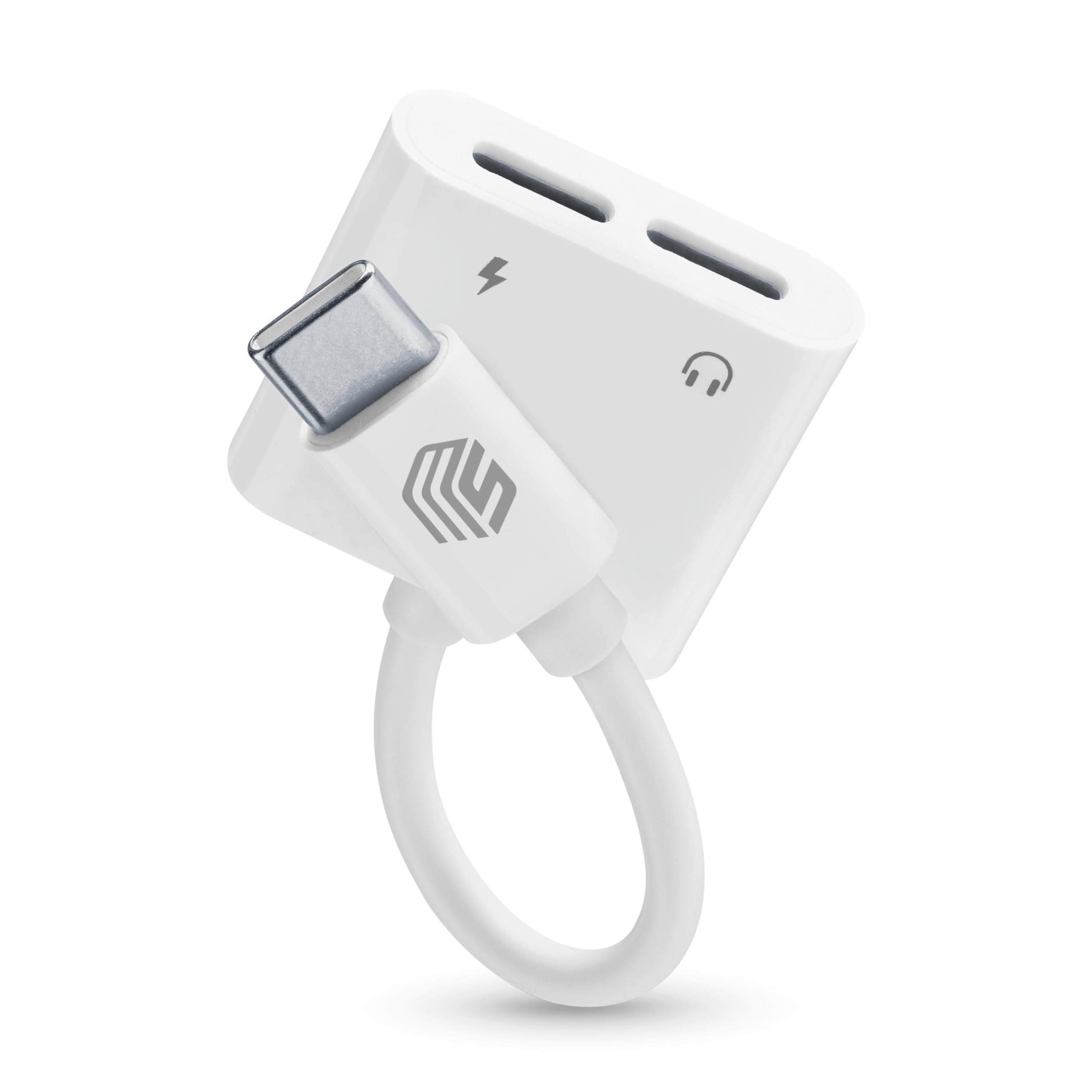 Music Sound - Music & Charge Usb-c/Usb-c - Adapter Aux-Split - Ładowanie smartfona i słuchanie ulubionej muzyki - Ładowanie 60 W - Długość kabla 10 cm - Biały