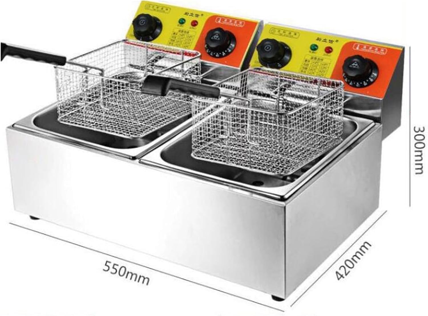 Friggitrice Elettrica, Friggitrice elettrica 12,6QT, friggitrice commerciale in acciaio inossidabile con timer Friggitrice elettrica a doppio serbatoio con 2 cestelli, friggitrice elettrica da banco f