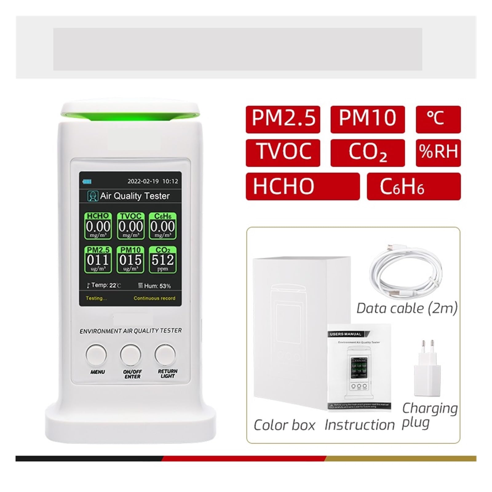 Luftqualitätstester 8-in-1-Luftqualitätsdetektor mit PC-Datenanalyse PM2.5 PM10 HCHO TVOC C6H6 CO2-Thermometer-Monitor Heimtester Ultraschnelle Datenerfassungszeiten