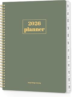 SUNEE 2026 Planner, Weekly and Monthly Calendar Planner, January 2026-December 2026, Daily Agenda with Tabs, Note Pages, Spiral Binding, 8.5"x11", Sage Green