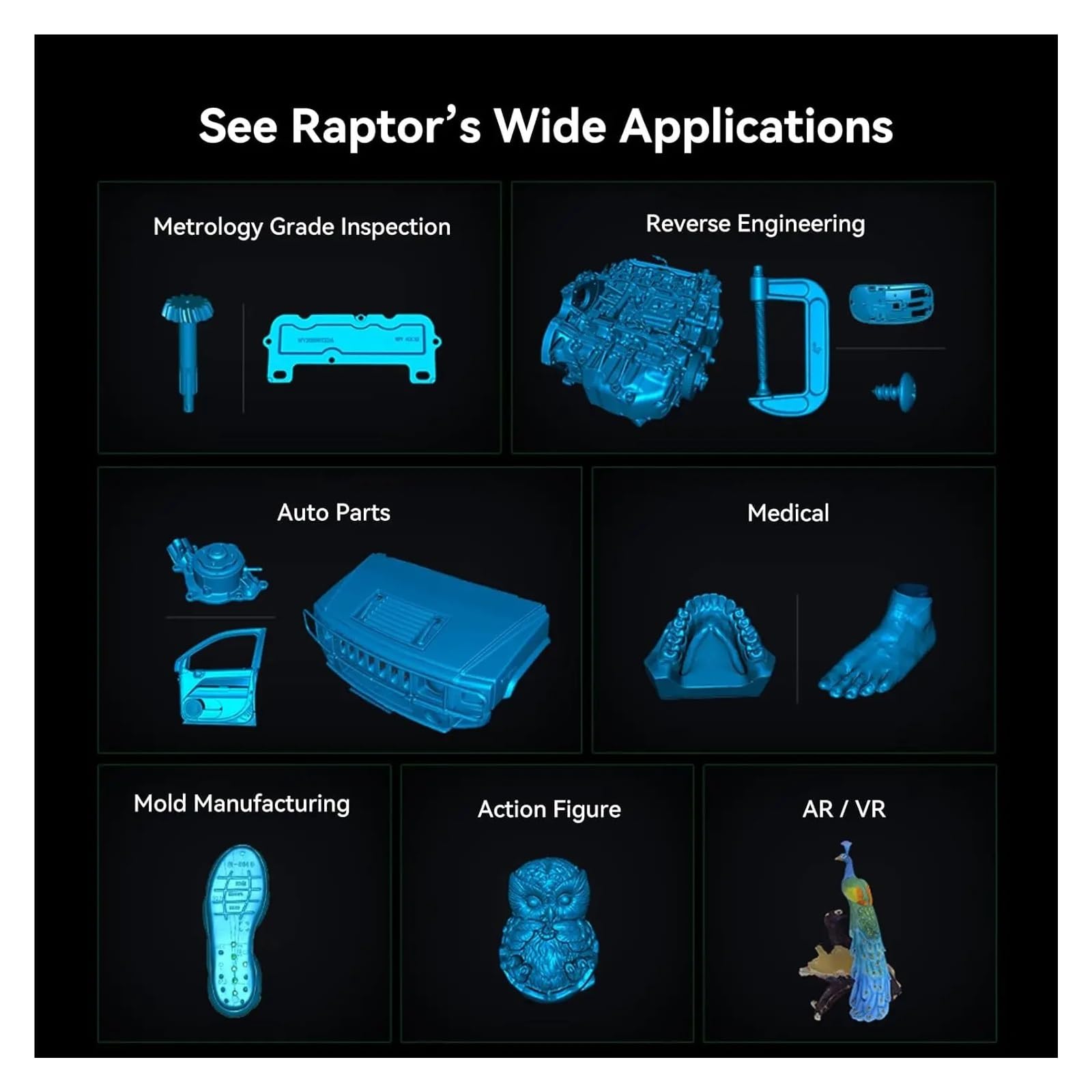 3D-Scanner CR-Scan Raptor Mehrzeilen-Blau- und NIR-3D-Scanner for Endverbraucher 24-Bit-Vollfarb-Scanning Bis zu 60 Bilder pro Sekunde