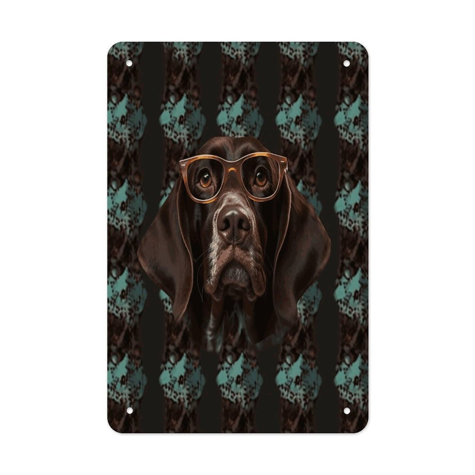 German Shorthaired Pointer in Glasses Metal Tin Sign Wall Decor Funny Retro Sign Weatherproof Metal Wall Art for Indoor Or Outdoor Retro Tin Signs for Kitchen Office Home Bar Decor 11.8 X 7.9 Inch