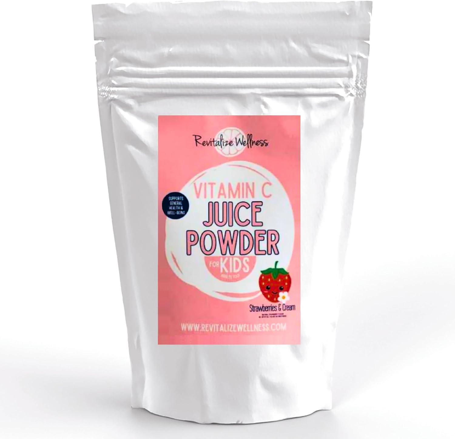 Vitamin C Juice Powder | 1000 mg Vitamin C as Ascorbic Acid per Serving | No Sugar Added | Strawberries & Cream Flavor | 120 Servings