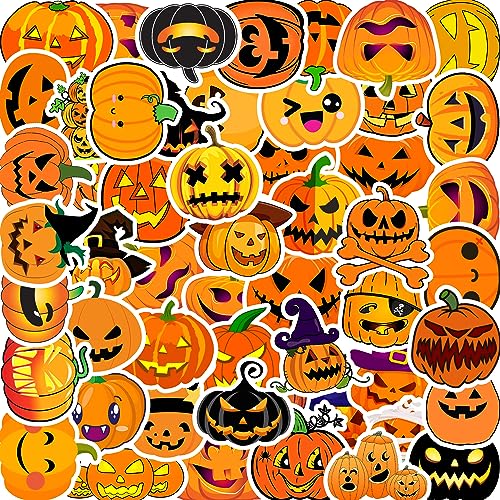 50 Pcs Halloween Pumpkin Stickers Decorations Vinyl Waterproof Pumpkin Stickers for Laptop Water Bottles Envelopes Gifts Tags Halloween Stickers for Kids Teen