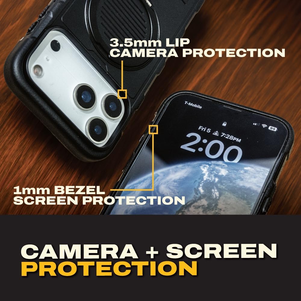 DEWALT Compatible iPhone 17 Pro Max Magnetic Case with Stand, Rugged Shockproof Cover w/ 360° Rotatable Ring Holder, Compatible with MagSafe iPhone 17 Pro Max Case Kickstand, Heavy-Duty Protective