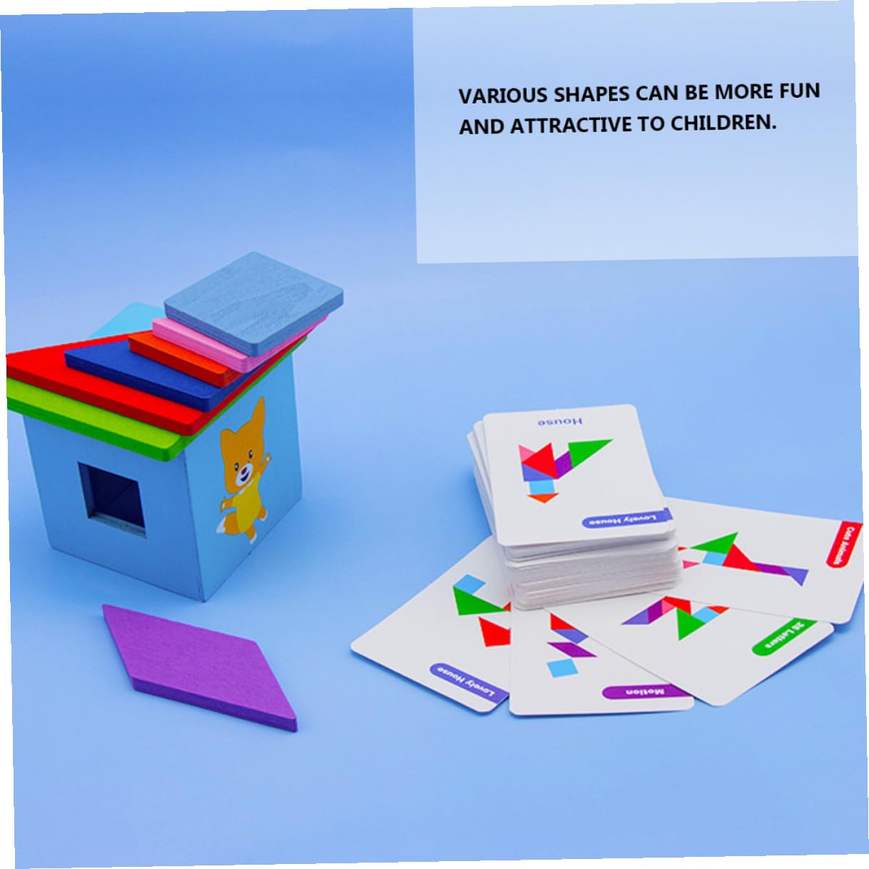 ifundom Jeu de Puzzle Tangram en Bois pour Garçon et Filles, Éducatif en Bois Naturel, 1 Coffret en Fer Cartes, Stimulation Créativité et Apprentissage Géométrie, pour Développement