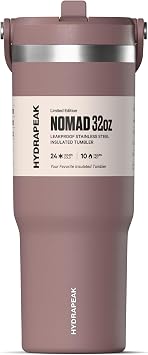 Hydrapeak Nomad 32oz Insulated Stainless Steel Travel Tumbler with Handle & Straw Lid, Leakproof, Cupholder Friendly, Keeps Drinks Cold 24 Hours, Reusable Bottle for Daily Hydration Desert Rose