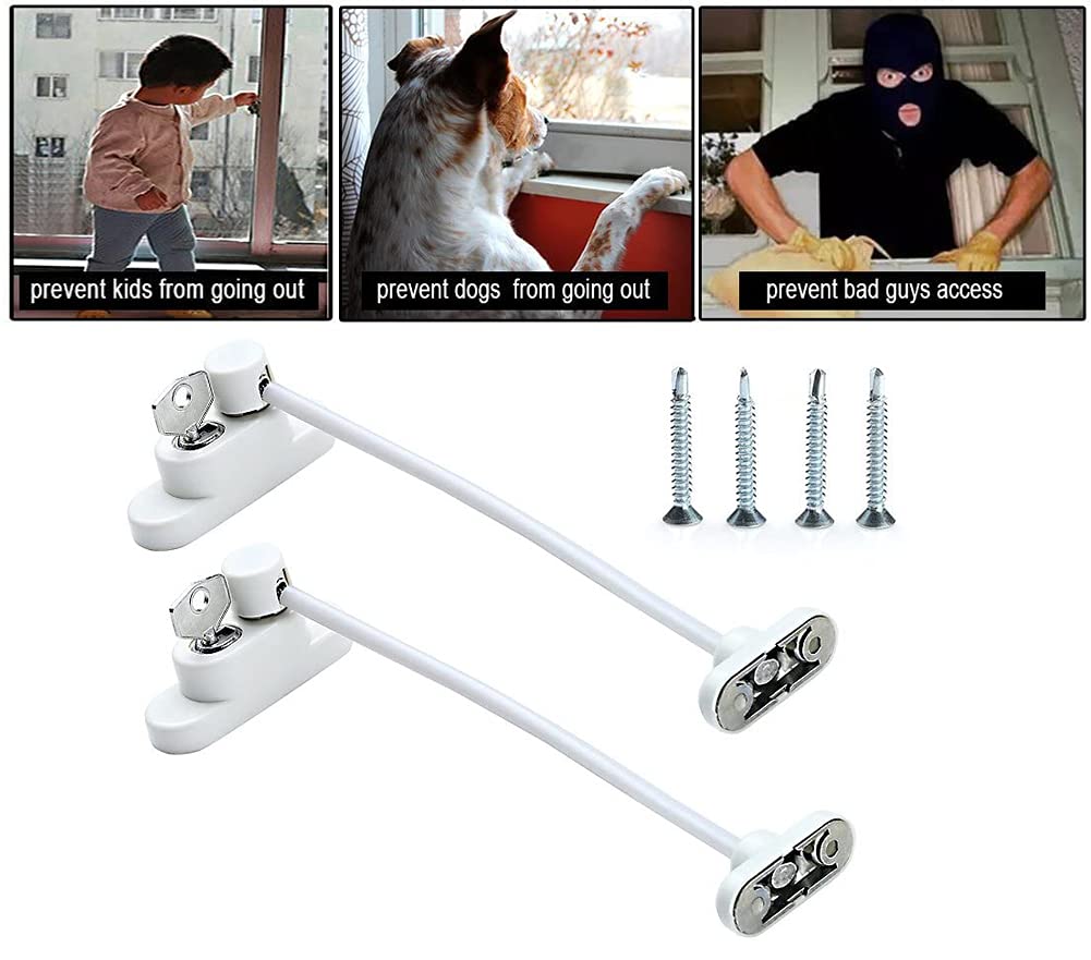 Blokada okna Zabezpieczenie przed dziećmi UPVC, Blokada ograniczająca okno kablowe do lodówki okiennej Czarny Biały 2 lub 4 szt(Black,4 pcs)