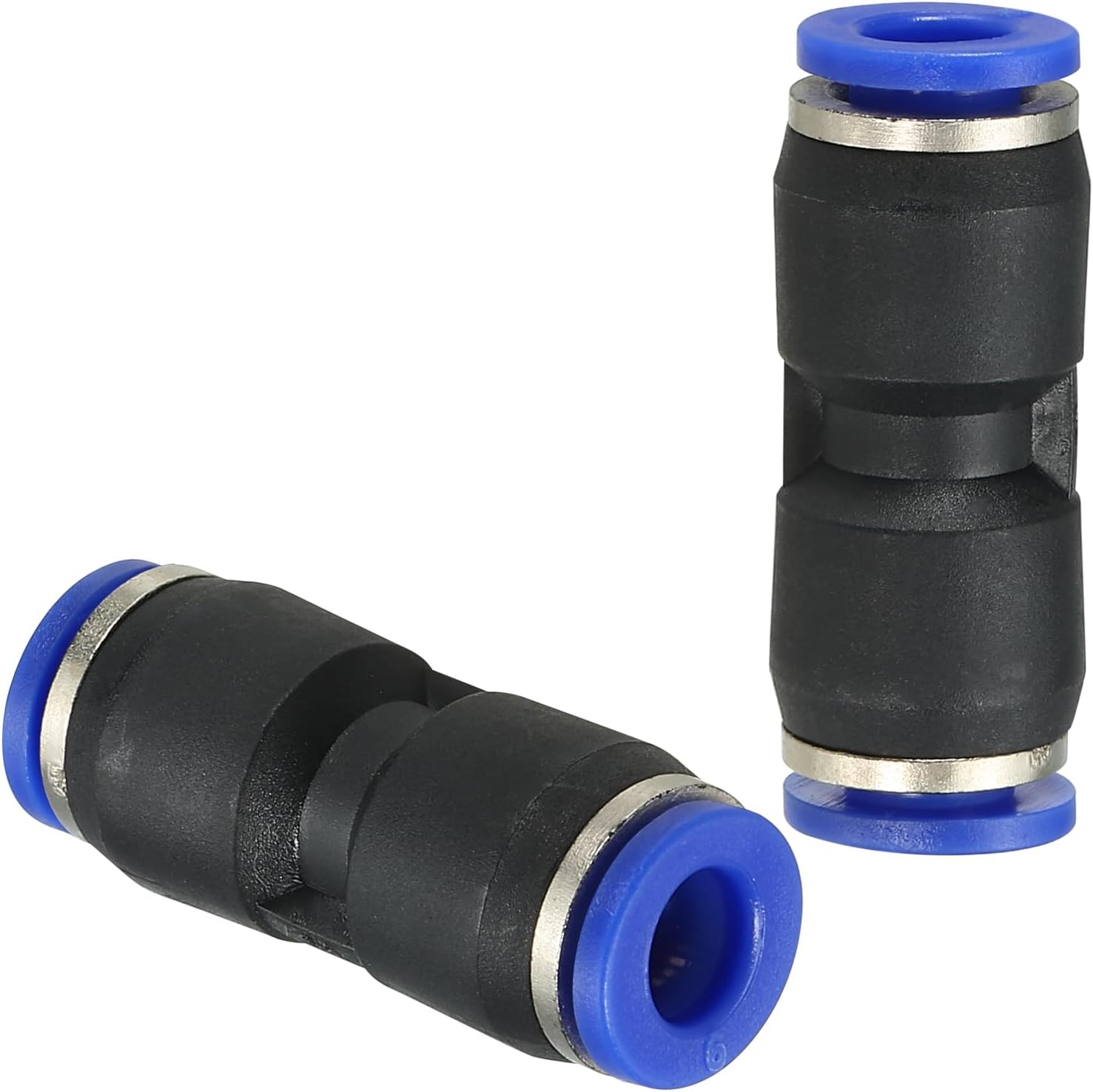 6mm Push to Connect Fittings, 5Pcs Plastic Air Line Hose Fitting Quick Release Pneumatic Connectors Straight Union Two Way Coupler for Tube, Blue