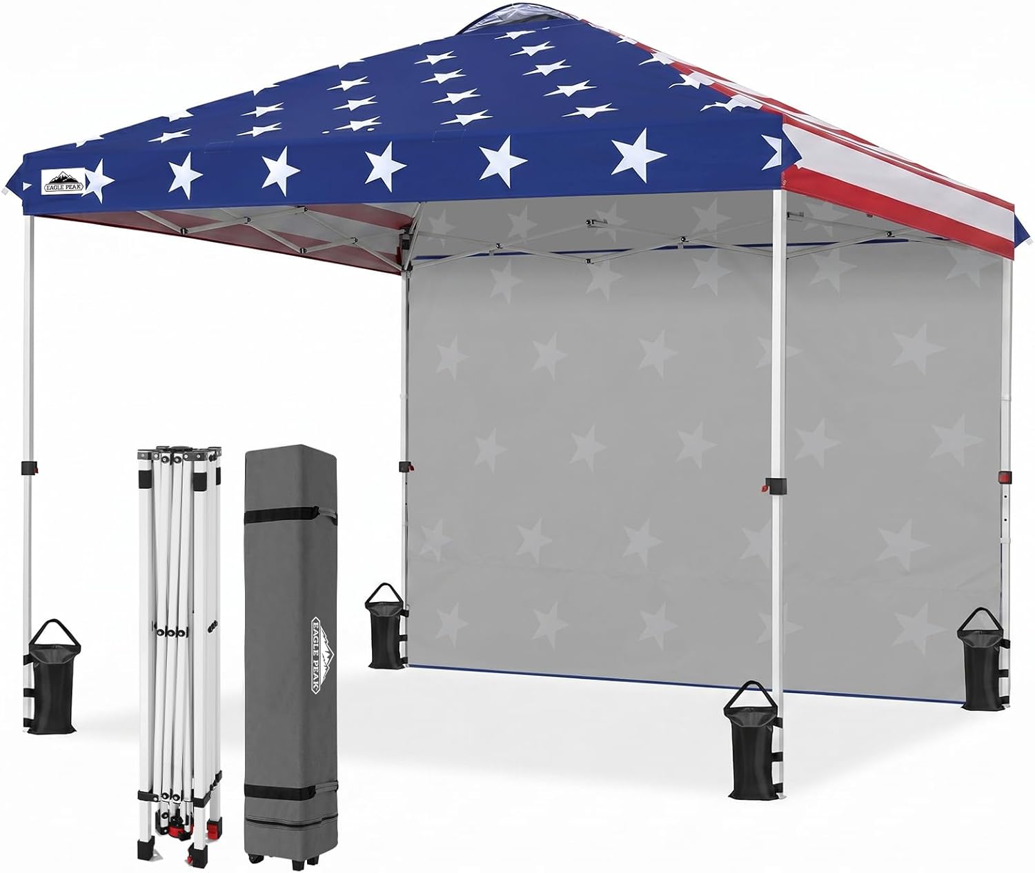 EAGLE PEAK Commercial Canopy 10x10 Pop Up Canopy Tent with 1 Sidewall, Easy Setup Heavy Duty Instant Event Shelter for Vendors & Markets, Outdoor Sun Shade, American Flag