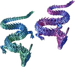 2Pcs 3D Dragons Printed Realistic Articulated Figurines Mysterious Magic Decoration Desk Toy Forever Jointed (30cm) (Magic Color Gradient)