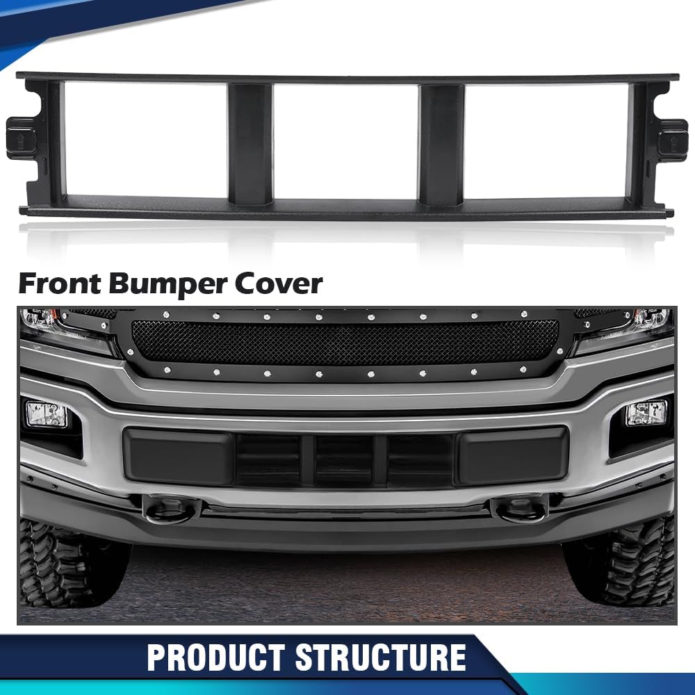 PIT66 Front Bumper Center Cover W/o Metal Clips, Compatible With Ford F150 2018-2020 (3.3L & 5.0L Models ONLY) Replace For #JL3Z17B968BB Lower Grill Grille Trim Panel