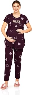 LOTIK Women's Cotton Heart Print Maternity & Feeding Nightsuit Set Price In India