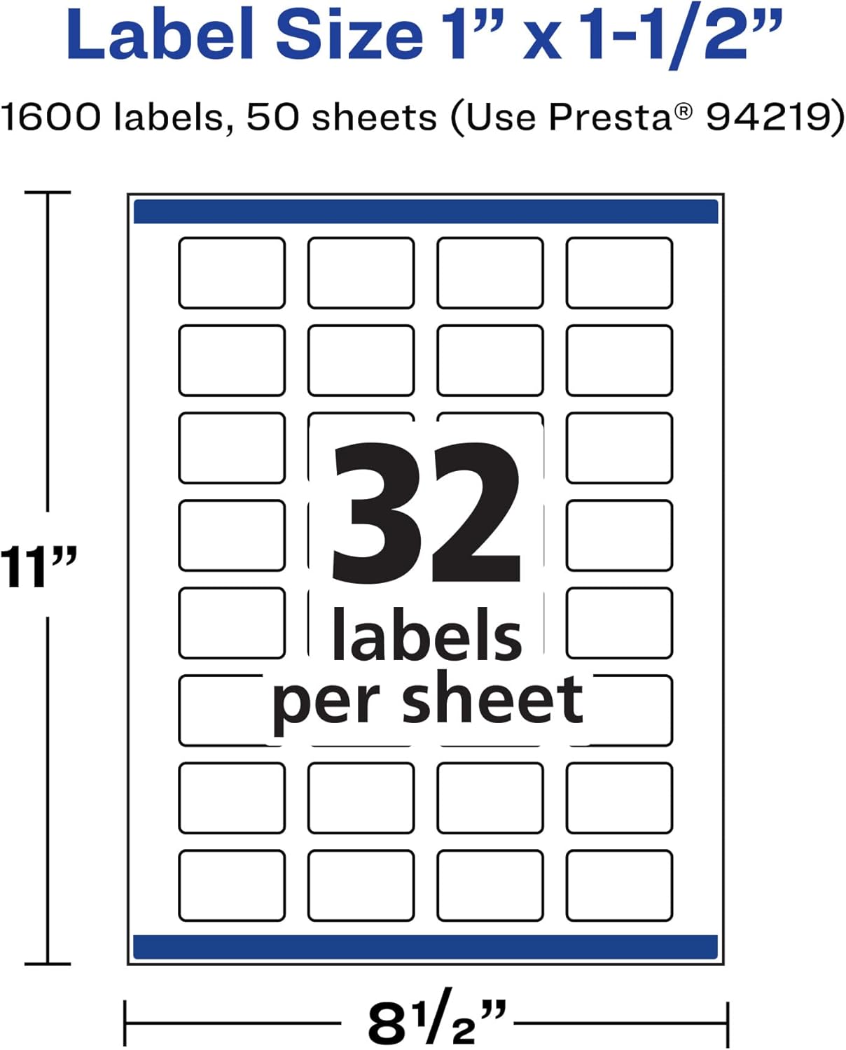 Avery Matte White Rectangle Labels, Sure Feed Technology, 1" x 1.5", 1,600 Matte White Printable Labels