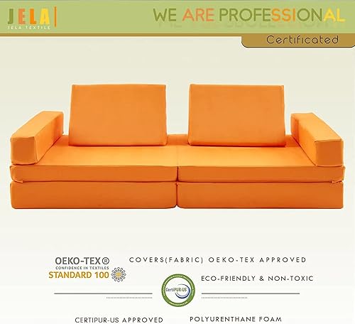 Miniatura 13 de jela Sofá de juego para niños, tamaño extendido, 8 piezas para la familia, sofá modular de espuma para niños y adultos, juego de casa de juegos para