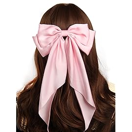 SUSULU Hair Bows for Women Girls,Large Satin Bow Barrette Hair Clips Long Ribbon Bow Clips Suit for Thick Thin Hair,Hair Accessories 90\'s 2pcs Back to School Birthday Gifts (Navy Pink)