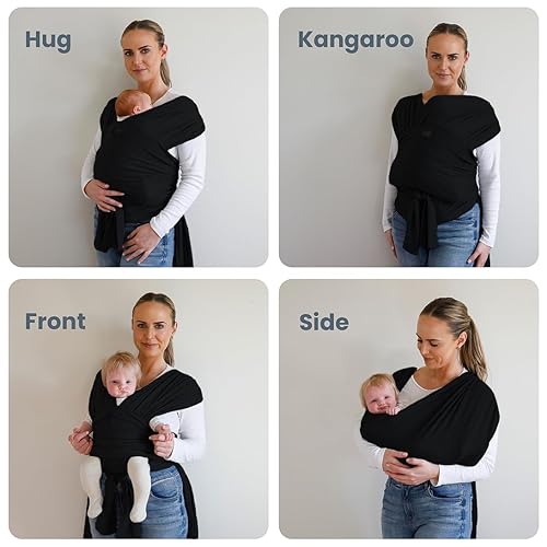 Miniatura 9 de Versátil portabebés gris y negro cómodo, suave y de apoyo, anillo ajustable para mamá y papá, ideal para registro de bebé, recién nacido a niño,