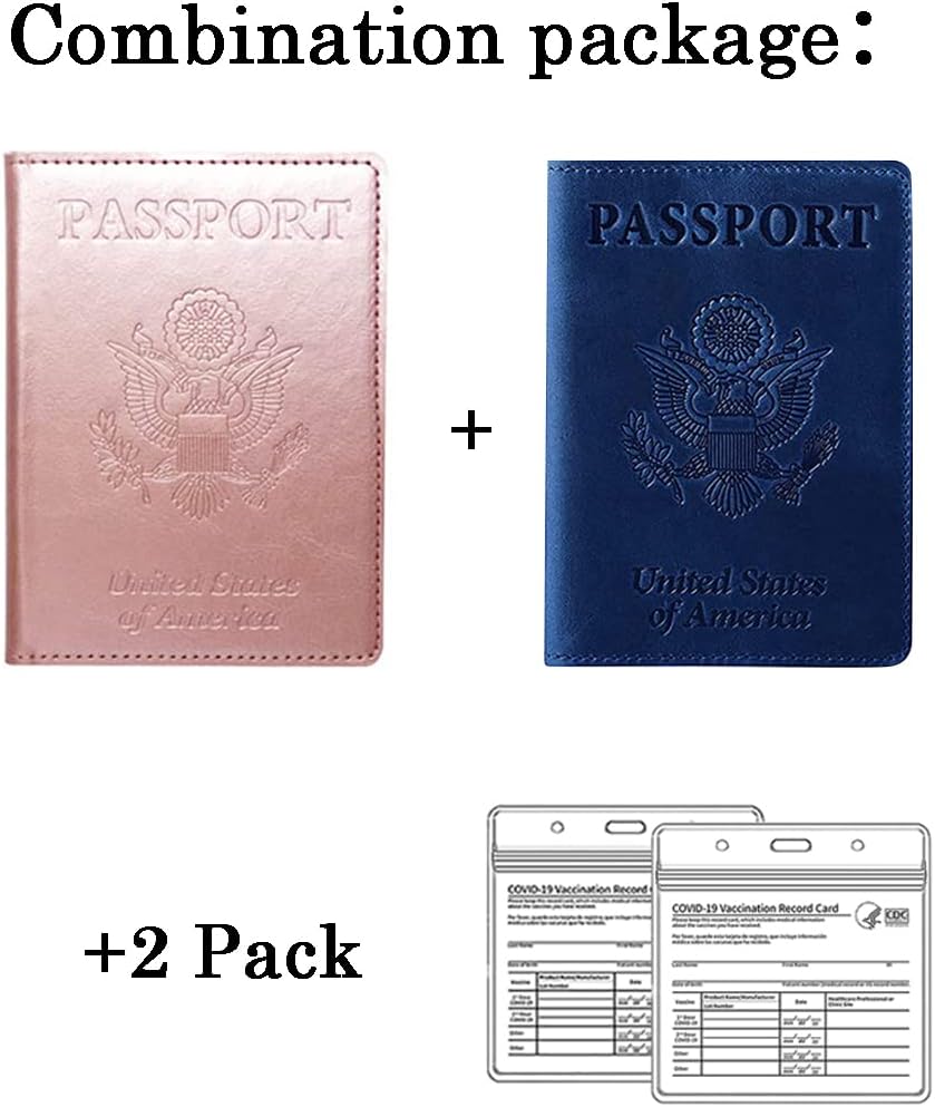  | 2 Pack Passport and Vaccine Card Holder Combo+Vaccine Card Protector Waterproof PU Leather Passport Holder with Vaccine Card Slot Passport Cover for Women & Men | Passport Covers