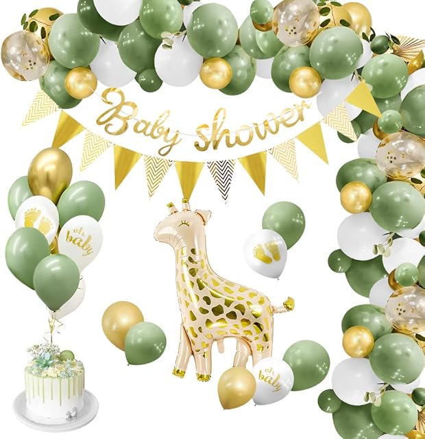 Baby Shower Decorations Boy Girls,Thinbal Sage Green Jungle Baby Shower Decorations Neutral,Giraffe Foil Balloons,Babyshower Banner,Latex Balloons for Gender Reveal Decorations Unisex
