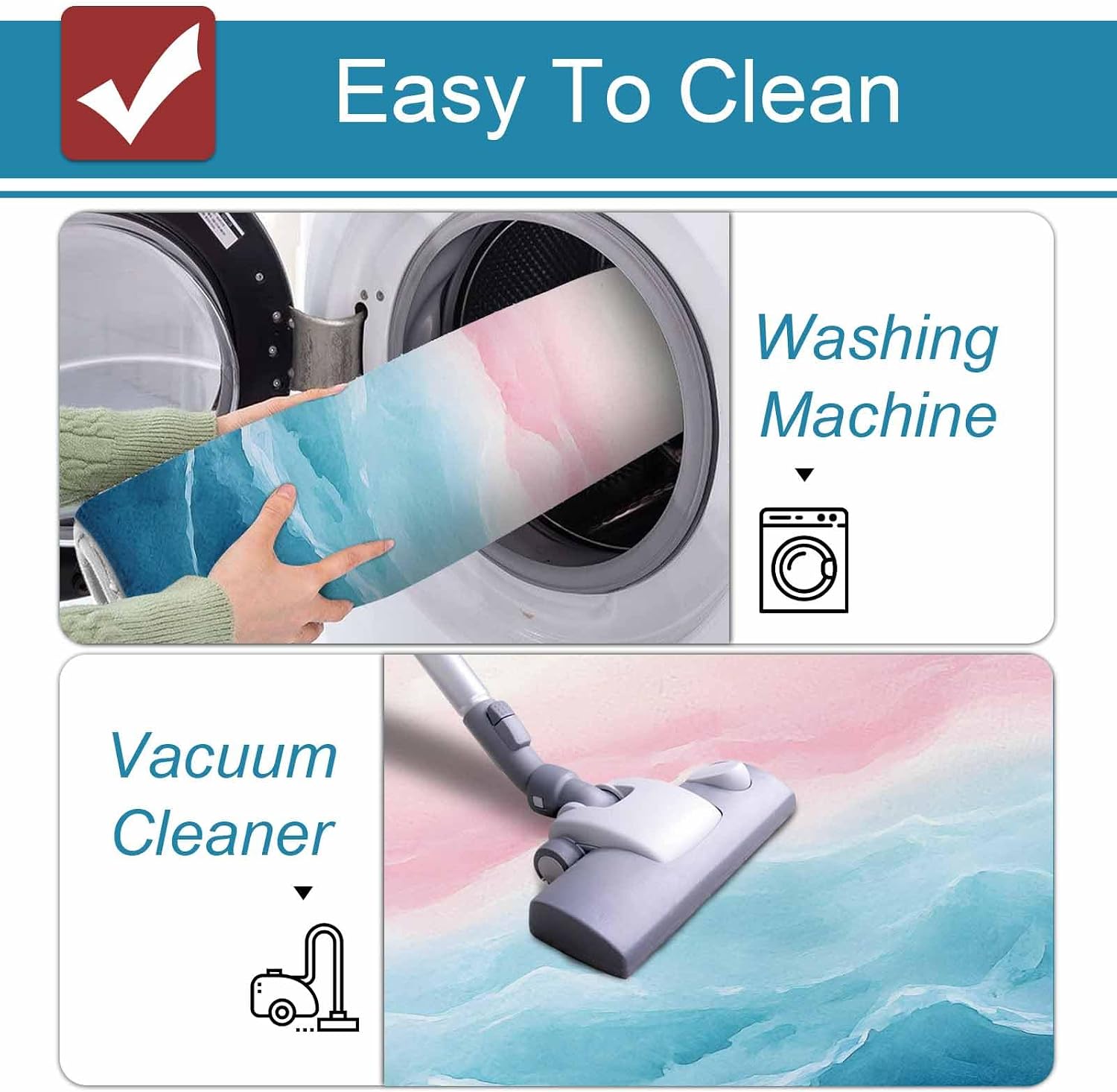 Prime Leader Blue Pink Ombre Kitchen Mat Set 2 Pieces Abstract Coastal Ocean Waves Gradient Non Slip Kitchen Rugs Washable Runner Rug Mats for Sink Laundry (19.7" x 31.5"+19.7" x 47.2")