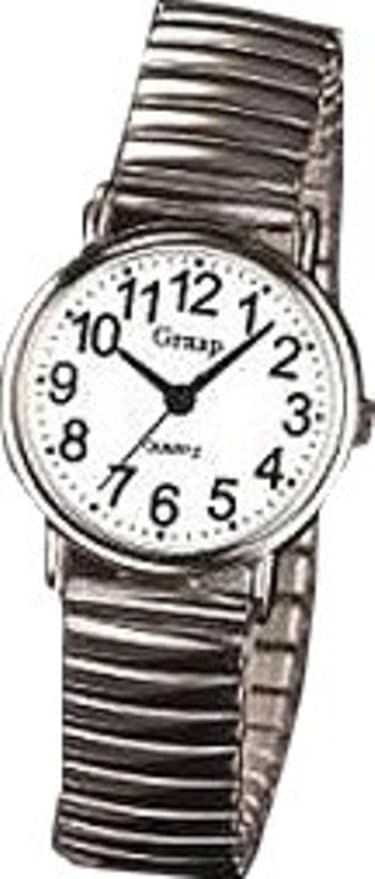 Amazon Co Jp 見やすい大きな文字盤のびのびベルト 中高年の意見を参考に作られた腕時計 カラー プラチナ レディース用 腕時計