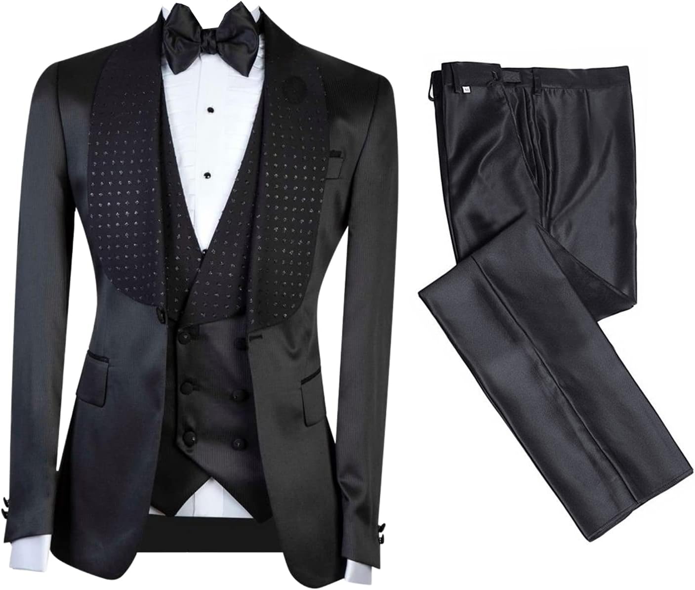 Men's One Button Suit Three Pieces Polka Dots Shawl Lapel Tuxedos Set