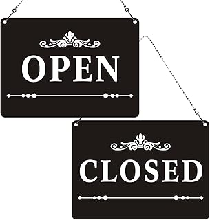 Open Closed Sign - Double-Sided Printed with Hanging Chain, 10” x 7”(25x18cm) Thick Acrylic Self-Adhesive Warning Sign, Store Signs for Host, Vrbo Essentials for Hosts, Vrbo Signs, Easy to Install