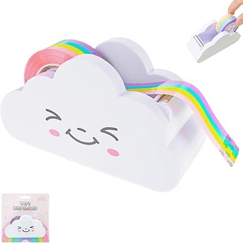 Tape Desk Dispenser, Mini Tape Dispenser Desktop Tape Dispenser Cloud Tape Cutter with Rainbow Novelty, Tape Dispenser Desk Accessories for Home School Office, White