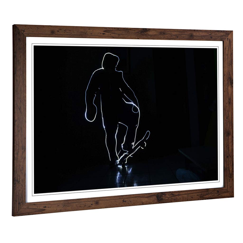 Big Box Art Framed Print of Lightpaint Skateboarding Design | Wall Art Picture | Home Decor for Kitchen, Living Room, Bedroom, Hallway, Walnut, A2 / 24.5x18 Inch / 62x45cm