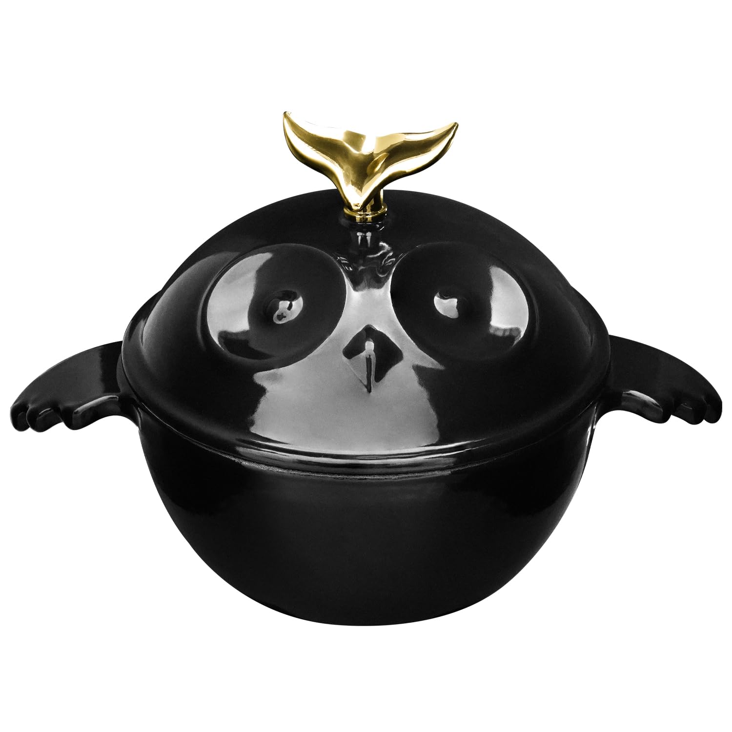 Flavehc Mini Cocotte 16 oz Owl Shaped Mini Dutch Oven 0.5 qt Cast Iron Garlic Roaster for Oven Garlic Confit Pot Ramekins with Lids Oven Safe, Black