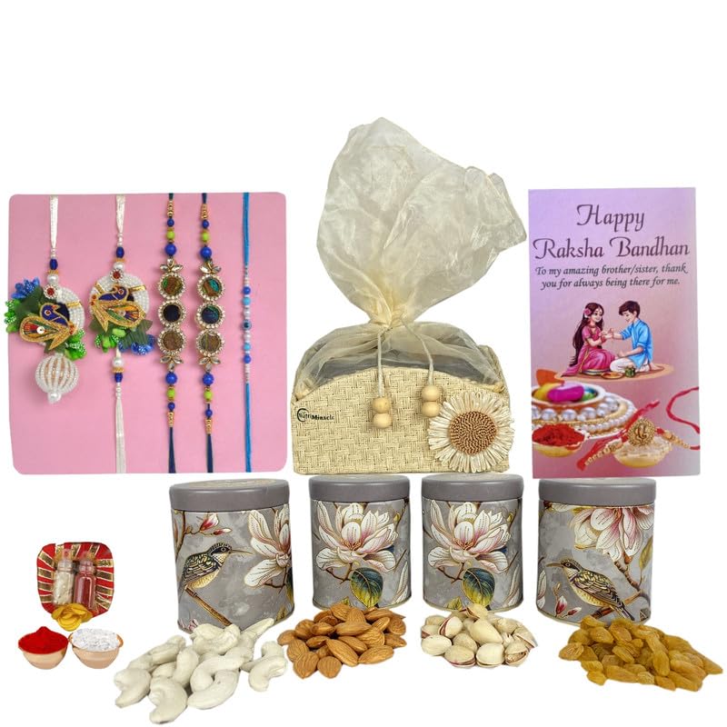 Image of NUTRI MIRACLE Rakhi Special Hamper Box with Mixed Nuts and Chocolates | Engagement Guest Gifting with Gourmet Nut and Chocolates Pack