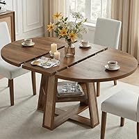 LIKIMIO 43-59" Extendable Round to Oval Dining Table for 4-8, Space-Saving Walnut Kitchen Table with Storage Shelf