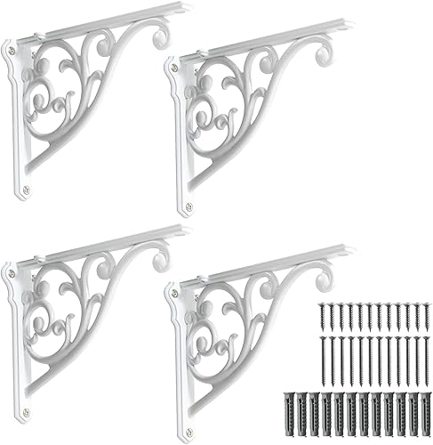 Khtumeware Soportes decorativos ornamentados para estantes, soporte de estantería grande de 10 pulgadas para montar en la pared, paquete de 4