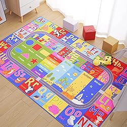 Flagover Kids Play Rug ABC Educational Area Rug, 3x5 Feet Alphabet Numbers Animal Seasons and Shapes Learning Play Carpet for Playroom Nursery Kids Children Bedroom Mat Rugs
