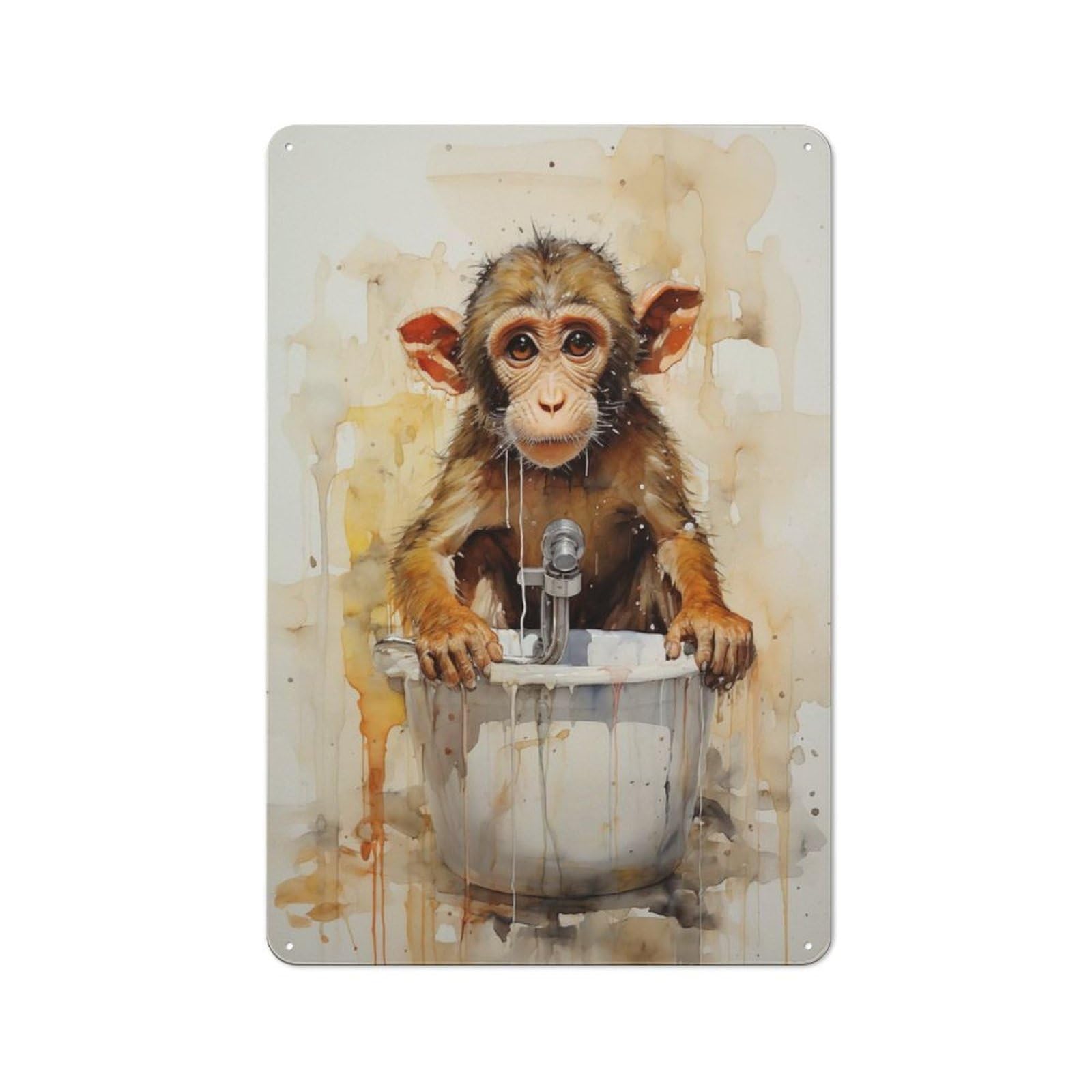 Junmoney Monkey Bath Time Metal Wall Sign 30X20cm, Rustic Classic Pub Decor For Cafe, Pub, Workshop Or Home Bar