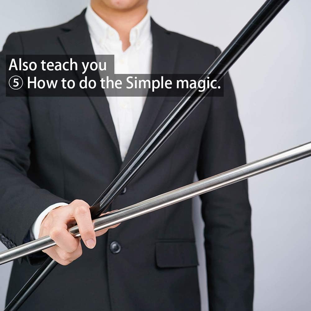 Kensally Xfunjoy 59"/150cm Silver Magic Appearing Cane Magic Staff with Free Gloves and Video Turorial for Professional Magician Stage Street Magic Performance