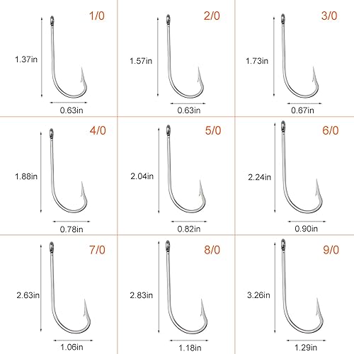 Miniatura 2 de JSHANMEI. Anzuelos de agua salada, de acero inoxidable. Juego de anzuelos forjados O'Shaughnessy extra fuertes para agua salada y agua dulce
