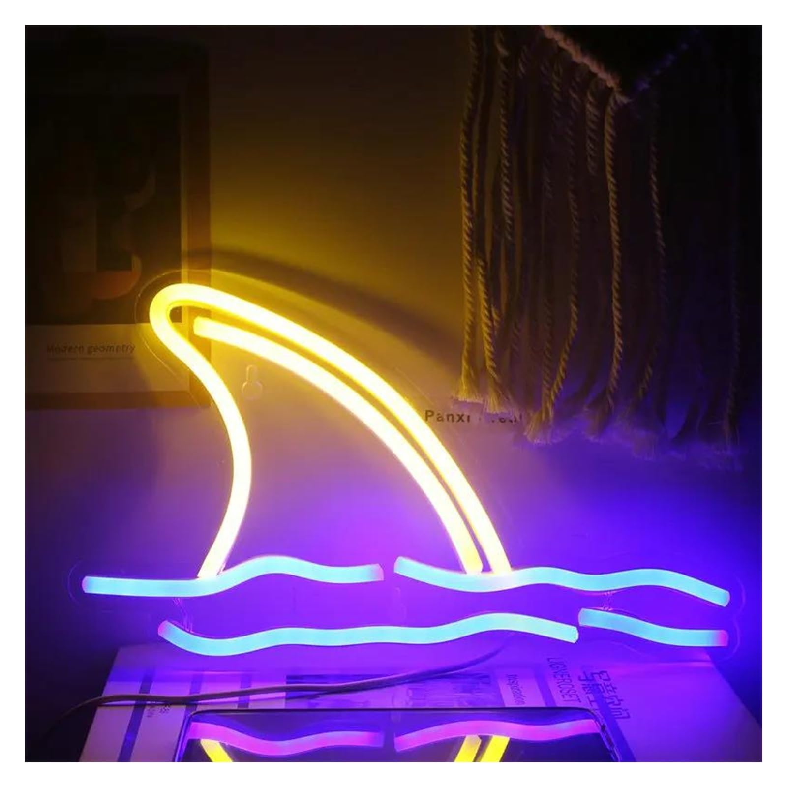 LEMST Signs Lamp Shark Fin Neon Sign Hanging Lights for Bedroom KidRoom Art Wall Wall Bar Shop Party Room Decor 16.5x28cm