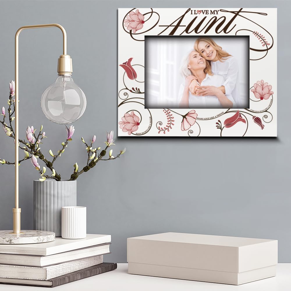 Blla Busta-I Love My Aunt Keepsake-Me and My Aunt, Niece, Nephew, Family, Sister, Siblings, Nursery Decor Picture Frame-Floral Design UV Print (5x7 Horizontal)